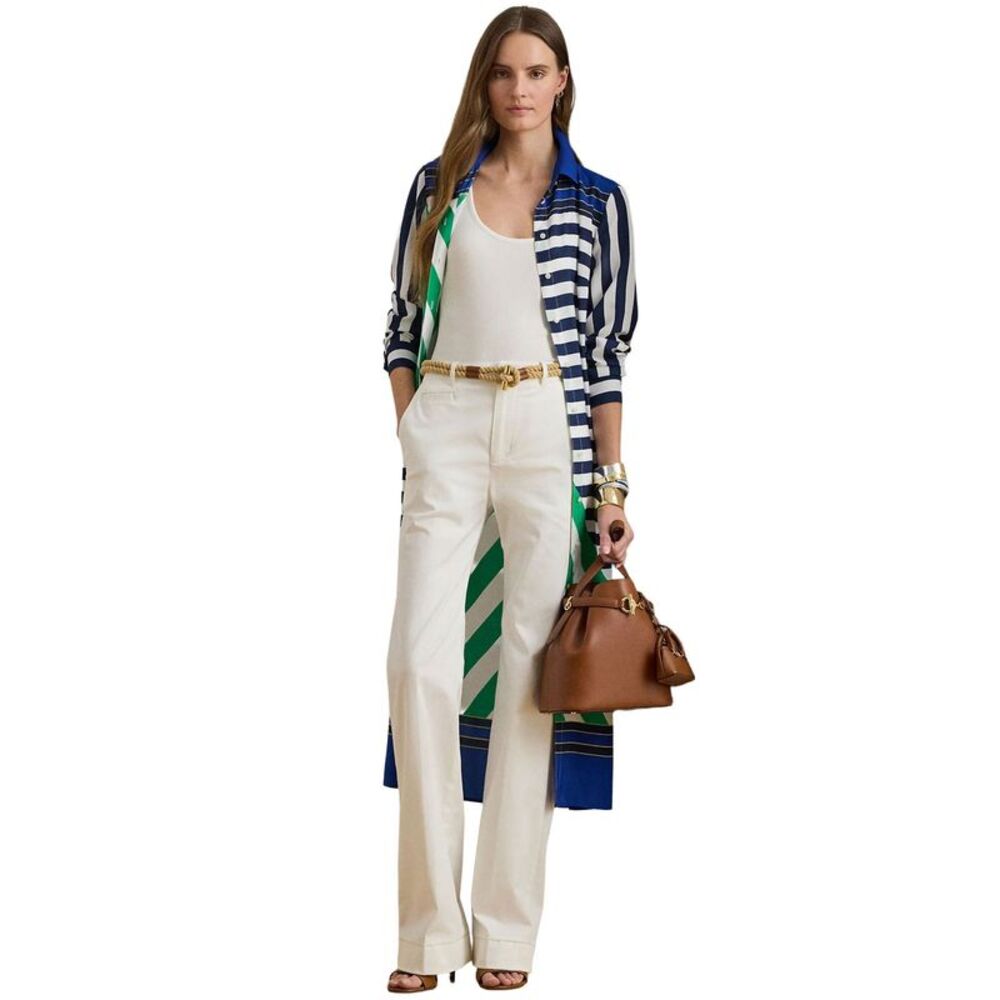 Lauren Ralph Lauren Womens Striped Crepe Shirtdress 10 Navy/White/Green - NWT - Picture 6 of 6
